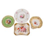 A group of four 19th century Coalport dishes comprising a soup plate painted with a floral bouquet