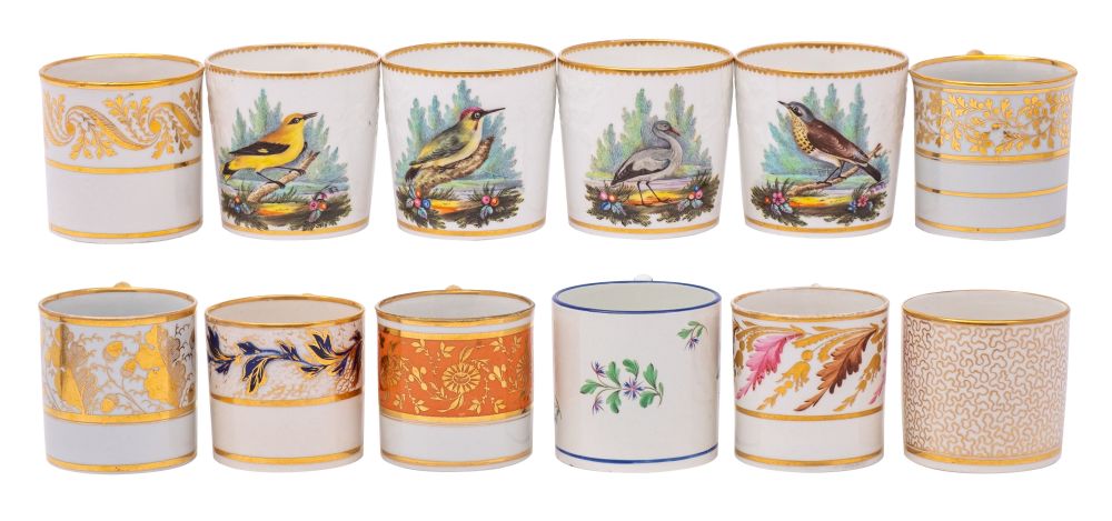 Twelve English porcelain coffee cans, including Barr, Barr Flight & Barr, Derby,