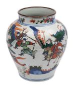 A Chinese wucai baluster jar in Transitional style,
