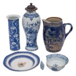 A mixed lot of Chinese porcelain, Qing Dynasty including a prunus pattern sleeve vase,