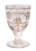 A 'Sunderland Bridge' glass rummer later engraved and stained with a two-masted brig beneath the