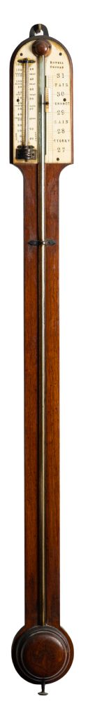 Rowell, Oxford a mahogany stick barometer the bone dial with usual barometer markings,