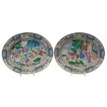 A fine pair of Canton oval serving dishes decorated in bright enamels,