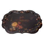 A Victorian painted papier mache serving tray, third quarter 19th century, of cartouche form,