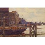 *Norman Wilkinson (British, 1878-1971) Dockside, Canary Wharf,