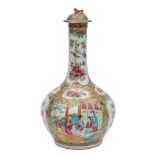 A Canton bottle vase and cover with globular body and long tapering neck, Qing Dynasty,