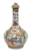 A Canton bottle vase and cover with globular body and long tapering neck, Qing Dynasty,
