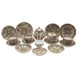A group of Canton tea wares, Qing Dynasty with conventional decoration including rose medallion,