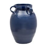 A large Brannam Barum blue monochrome art pottery vase the neck applied with three spiral fluted