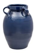 A large Brannam Barum blue monochrome art pottery vase the neck applied with three spiral fluted