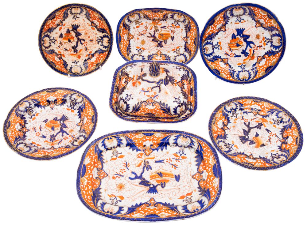 A 19th century English 'Imari' pattern porcelain part dinner service circa 1830-50, - Image 2 of 3