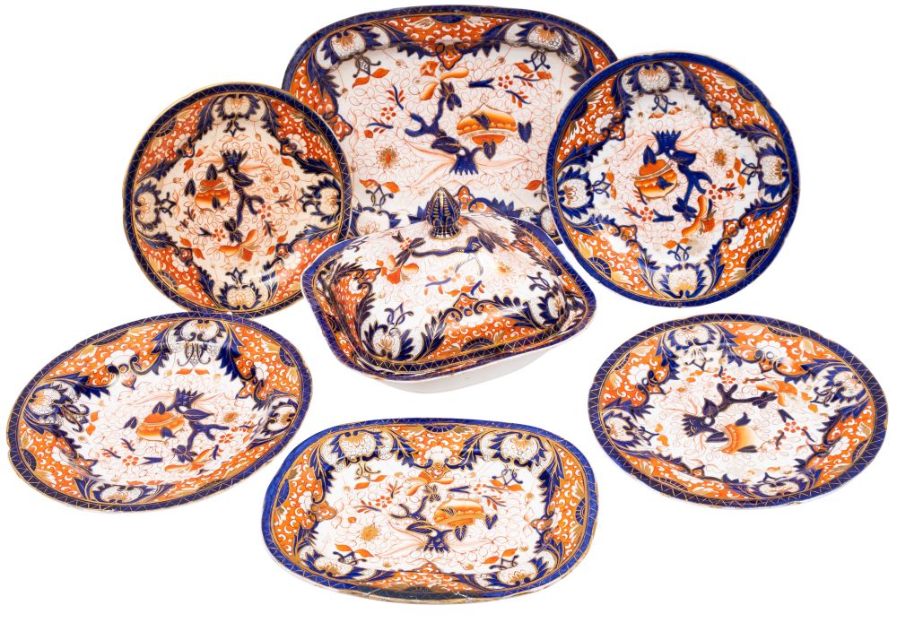 A 19th century English 'Imari' pattern porcelain part dinner service circa 1830-50, - Image 3 of 3