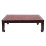 A Chinese stained hardwood and rattan low table,