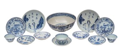 A group of thirteen pieces of Chinese blue and white 'wreck cargo' porcelain including the Ca Mau