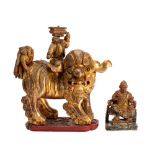 Two Chinese gilt and polychrome carved wood figures,