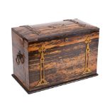 A late Victorian coromandel veneered and brass bound writing box, late 19th century,