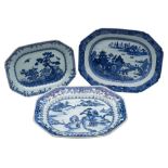 A group of three Chinese blue and white octagonal dishes painted in conventional style with