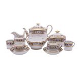 A Spode porcelain tea set, comprising an oval teapot cover and stand, milk jug, sucrier and cover,