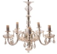 A Continental moulded clear glass five light chandelier, late 20th century, probably Bohemian,