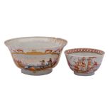 A Chinese European subject teabowl and a similar larger bowl in Meissen style,