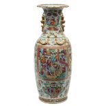 A large Canton baluster vase with shaped and rolled rim,