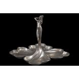 An Italian Art Nouveau style metal figural table centrepiece with four division serving sections by