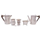 A pair of 'Unity Plate' coffee and hot milk jugs of tapered form with reeded edges,