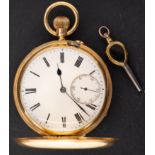 An 18ct gold keyless full-hunter pocket watch the dial with black Roman numerals,