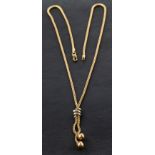 A mesh-link, lariat necklace, with Italian control marks for 18ct gold, length of chain ca. 46.