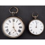 A silver keywound pocket watch the dial with black Roman numerals, subsidiary seconds dial,