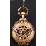 A Victorian urn shaped 18ct gold and enamel watch and chain,
