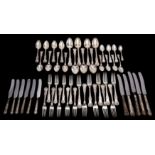 A matched set of silver Kings pattern flatware cutlery comprising: nine table forks,