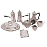 A collection of plated items comprising: an electroplated four-piece tea and coffee service with