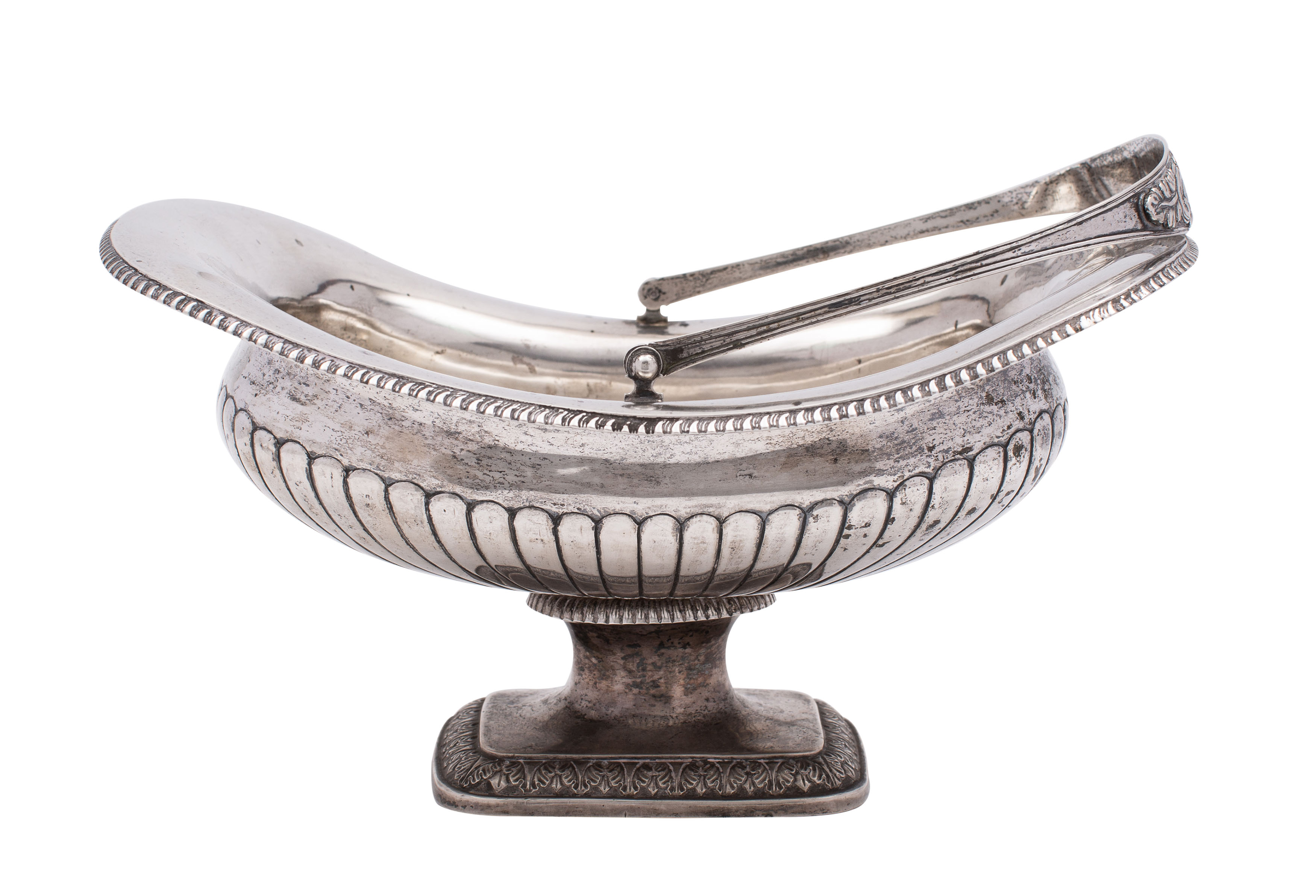 An early 19th Century Danish silver swing handled pedestal fruit basket,