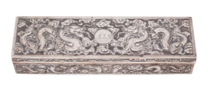 A late 19th Century Chinese silver rectangular box, makers Wang Hing & Co.