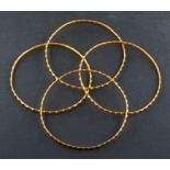 Four bangles, inner diameter ca. 6.3cm, total weight ca. 43gms.