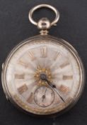 A silver open faced pocket watch the single fusee movement with an engraved backcock to the plain
