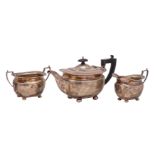 A George V silver three-piece tea service, makers Northern Goldsmiths Co.