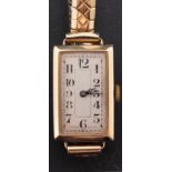 A gold tank style watch hallmarked for 9ct gold Birmingham,