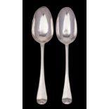 Two Hanoverian silver tablespoons: one by James Wilkes London 1731 with unicorn crest,
