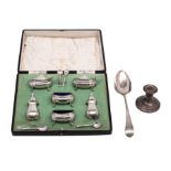 A George VI silver six piece cruet set, makers Walker & Hall, Birmingham,