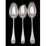 Three Hanoverian silver tablespoons, makers James Tookey 1754, 61gms,