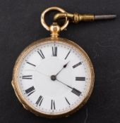 A small gold engraved pocket watch the movement having a cylinder escapement and stamped for Andre