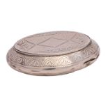 A George III Silver Snuff box, maker Samuel Pemberton, Birmingham 1798 of oval form,