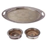 An Edward VII electroplated oval twin-handled tea tray,