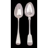 Two Jersey silver serving spoons, makers Thomas De Gruchy and Jacques Quesnel,