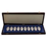 A collection of ten limited edition silver ingots depicting the ten Queen's Beasts commissioned for