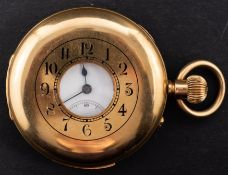 An 18ct gold half-hunter minute repeating pocket watch the movement having a lever escapement and