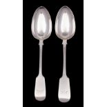 Two Victorian silver fiddle pattern tablespoons, maker John Stone, Exeter 1853/1854 140gms, 4.5ozs.