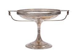 A George V silver circular twin-handled tazza, makers Martin Hall & Co.